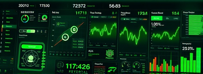 advanced AI automation, seamless, controlling systems, photorealistic, on a futuristic dashboard displaying real-time data streams and widgets, highly detailed, fluctuating data visuals, ultra-sharp clarity, electric green, ambient LED hues, shot with a panoramic lens.
