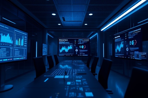innovative AI demo tech, captivating, showcasing advanced algorithms, photorealistic, in a sleek office environment, highly detailed, with screens displaying data, 8K resolution, digital blue palette, soft diffused lighting, captured with a 50mm lens.