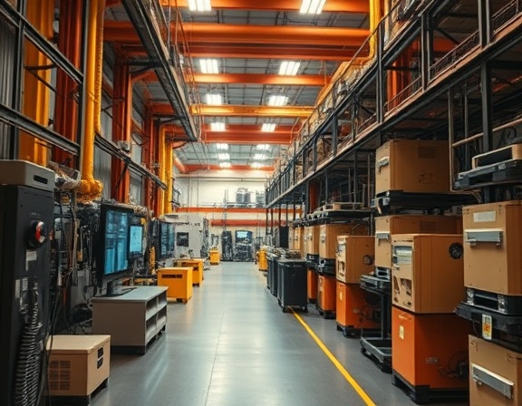 dynamic AI progress, engaged, refining machine learning models, photorealistic, industrial facility with networked equipment, highly detailed, virtual environments, high-fidelity, earthy shades, high contrast lighting, shot with a 55mm lens.