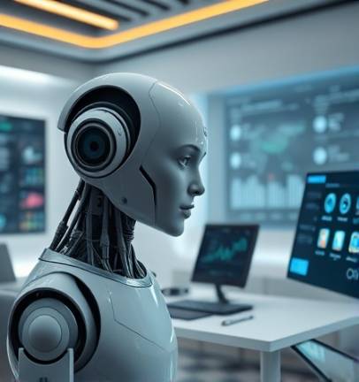 empathetic AI assistant, attentive expression, scheduling tasks, photorealistic, sleek minimalist workspace with futuristic design elements, highly detailed, interactive display interfaces, 6k, soft neutral colors, mood lighting, shot with a standard lens.